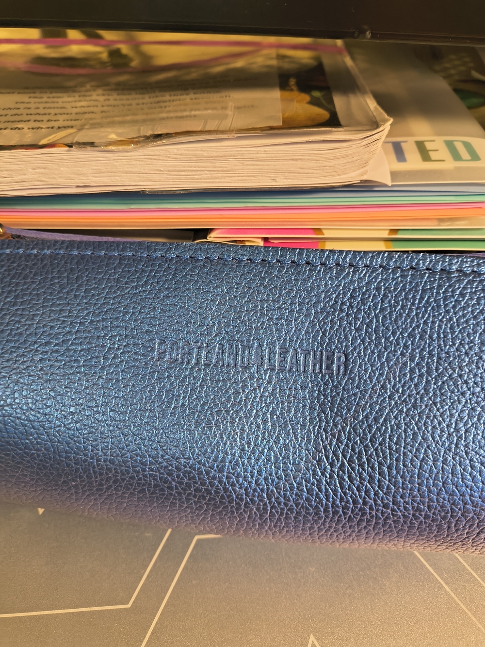 Portland Leather Blue Metallic Pebbled Sushi Roll Pouch.